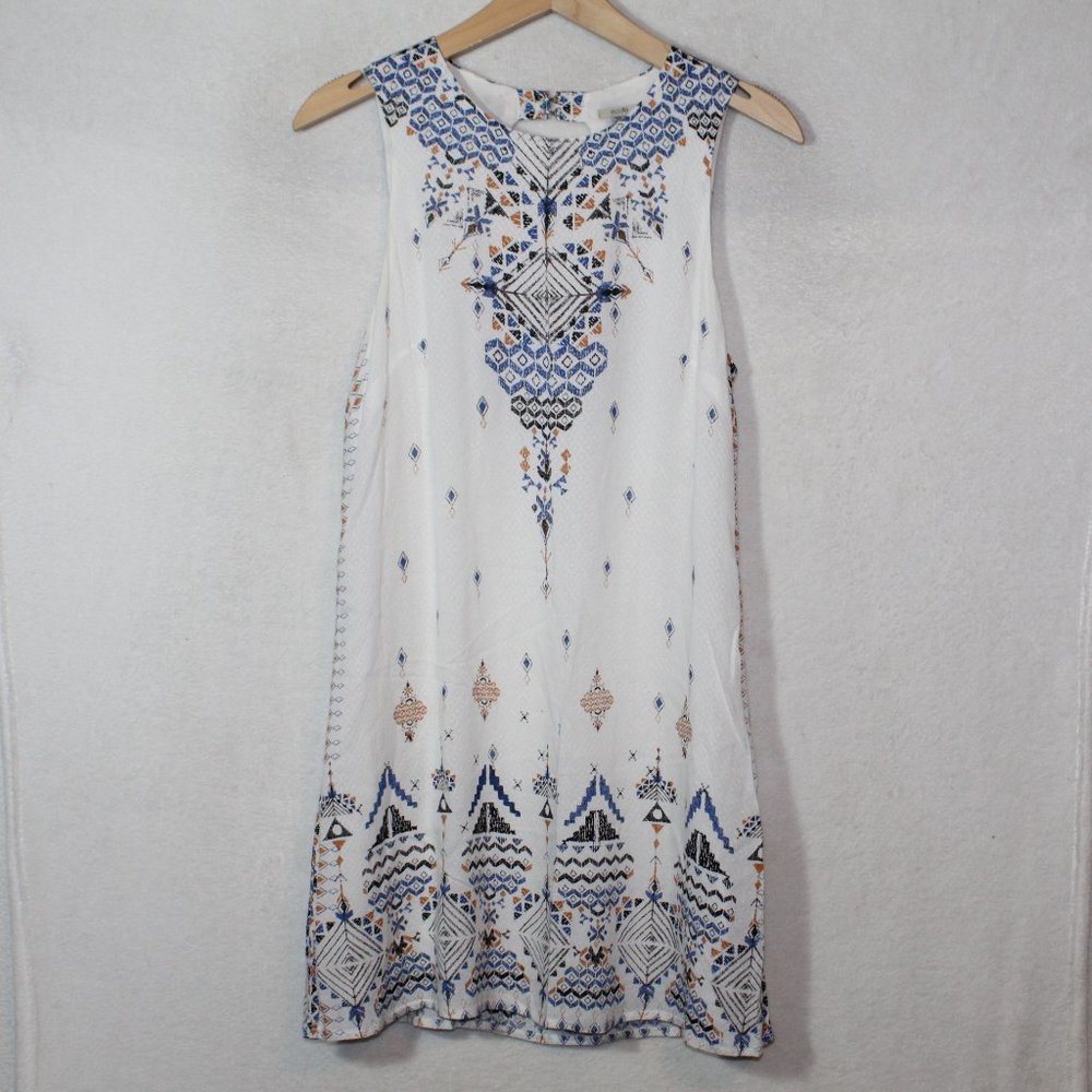 Ecote womens dress size M white printed cutout back mini shift sleeveless casual - Picture 2 of 11